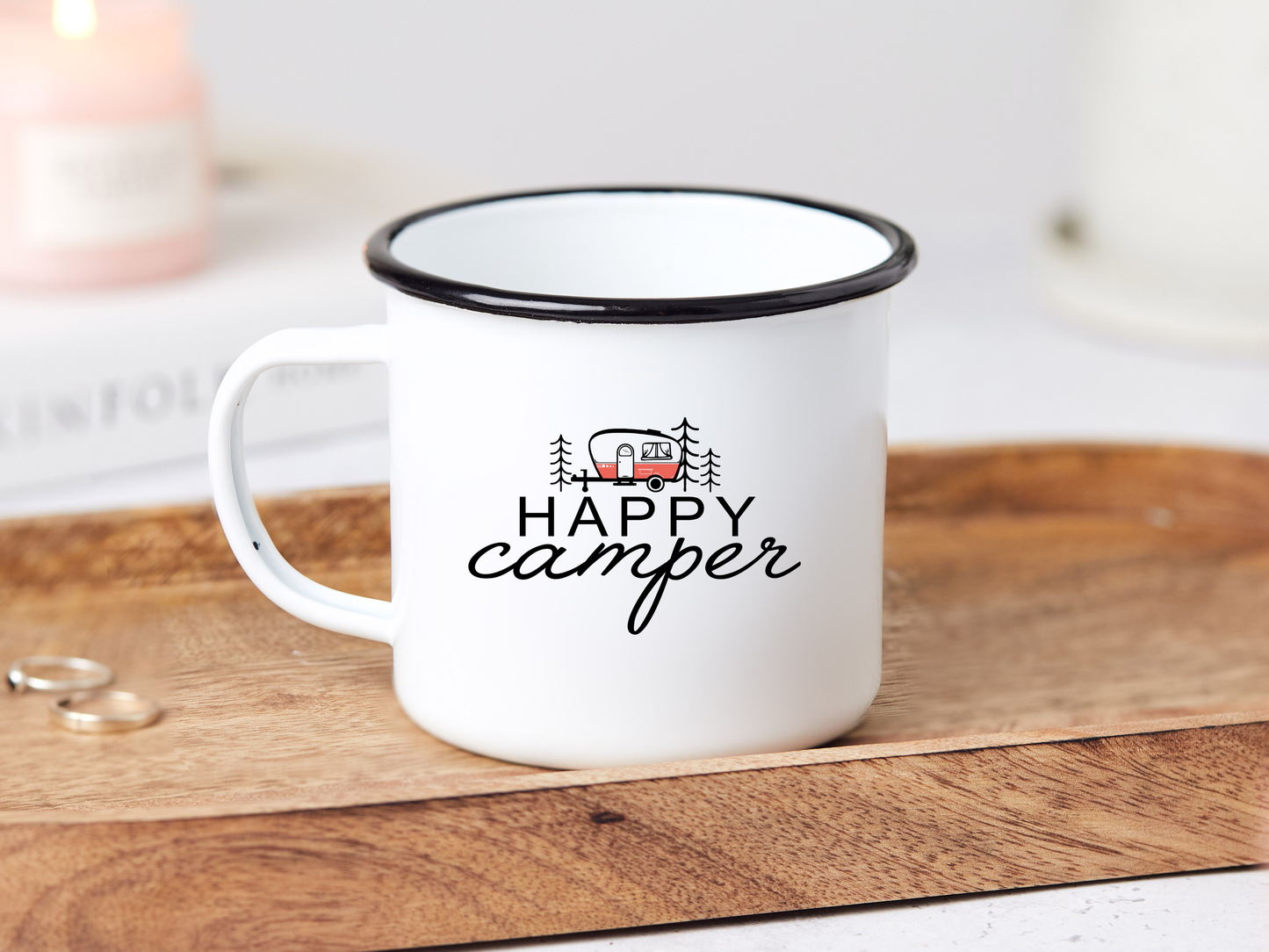 Happy Camper Camp Mug 10 oz. (Black Rim)