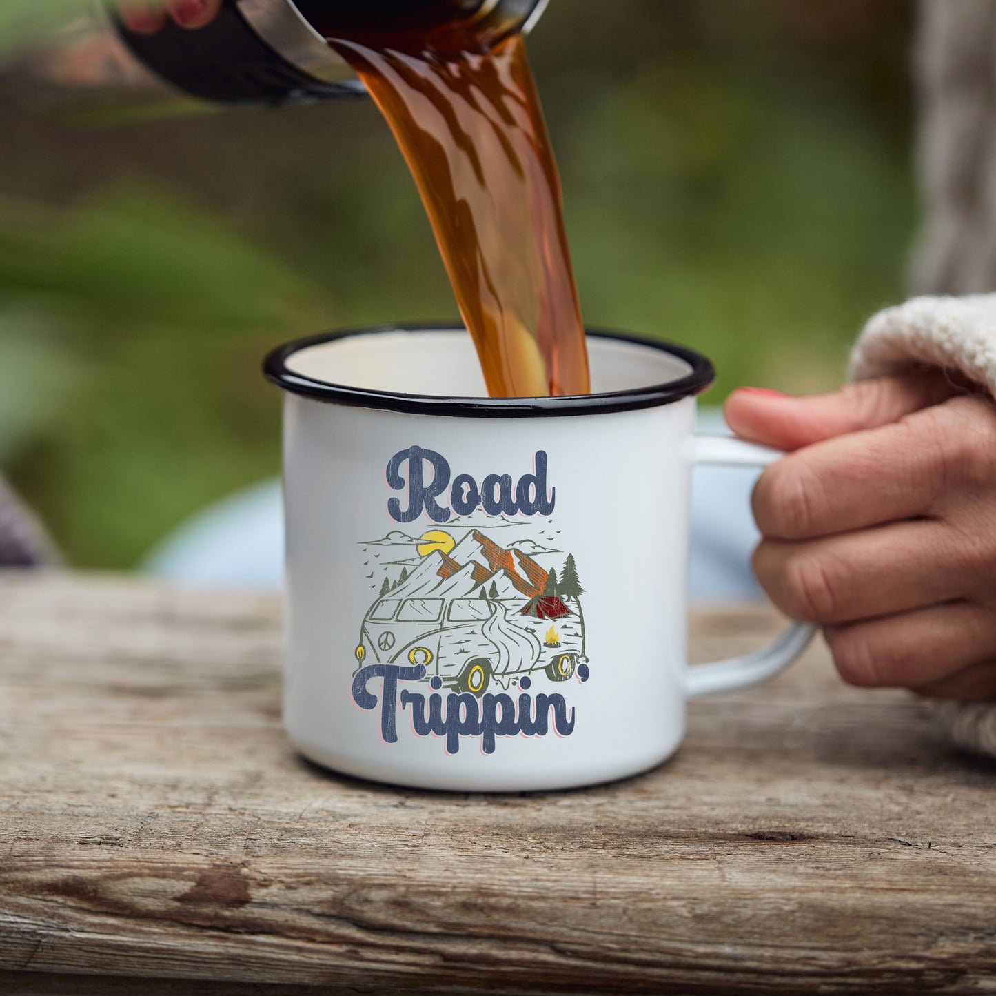 Road Trippin' Camp Mug 10 oz. (Black Rim)