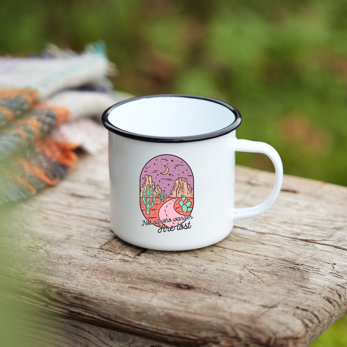 Not all who wander are lost Camp Mug 10 oz. (Black Rim)